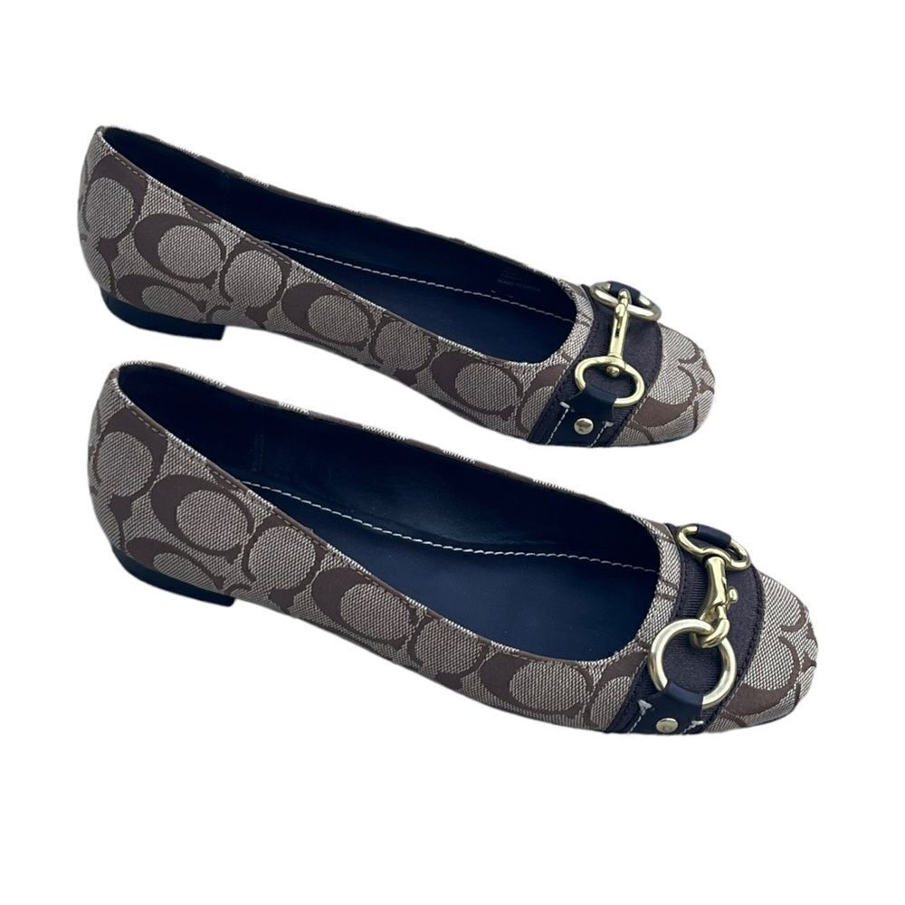 Brown Coach Logo Round Toe Ballet Flat w/Gold Fittings Like New Size 6B - Picture 8 of 12